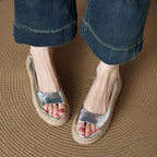 Sandales femme en paille à bout rond et ouvert