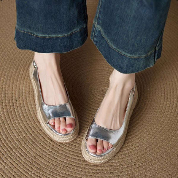 Sandales femme en paille à bout rond et ouvert