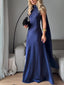 Robe longue sans manches en satin bleu roi