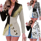 Blazer à revers contrastés imprimé pour femme