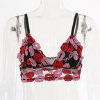 Fashion Lace Vest Red Lip Embroidery V-Neck Slim Sling Women
