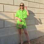 Ensemble deux pièces en coton et lin : chemise et jupe