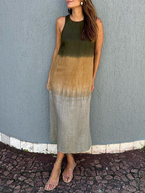Robe en Tencel sans manches à col rond et à couleur assortie pour l'été