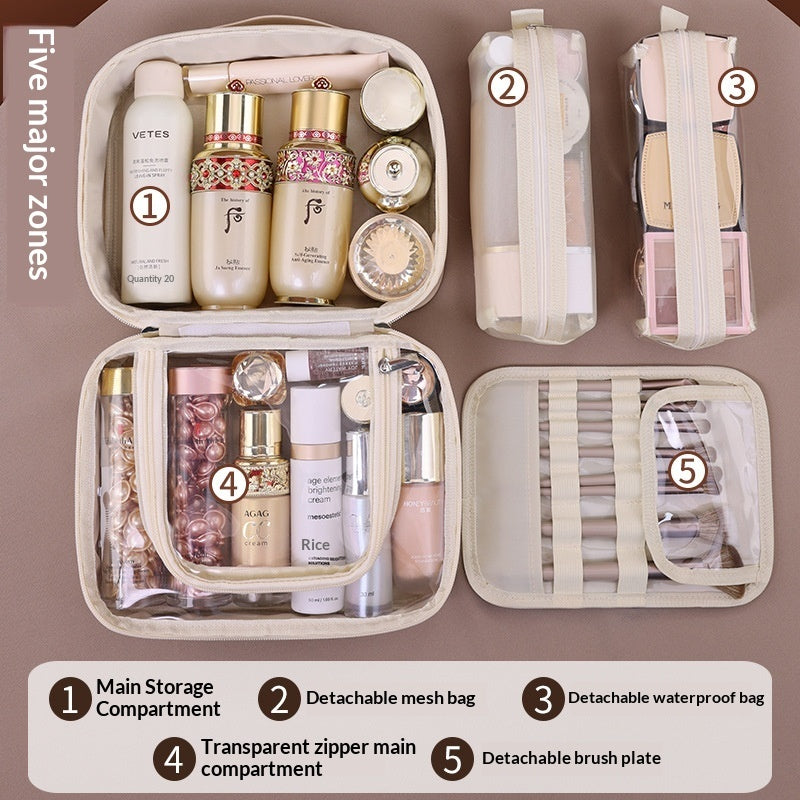 Trousse de Maquillage Compartimentée en PU 5-en-1 Multifonctionnelle