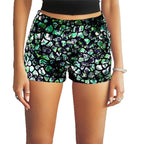 Short chaud femme élégant amincissant avec imprimé original et blocs de couleurs