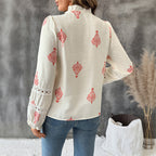 Chemise à Col Montant Imprimé Ethnique Pour Femme