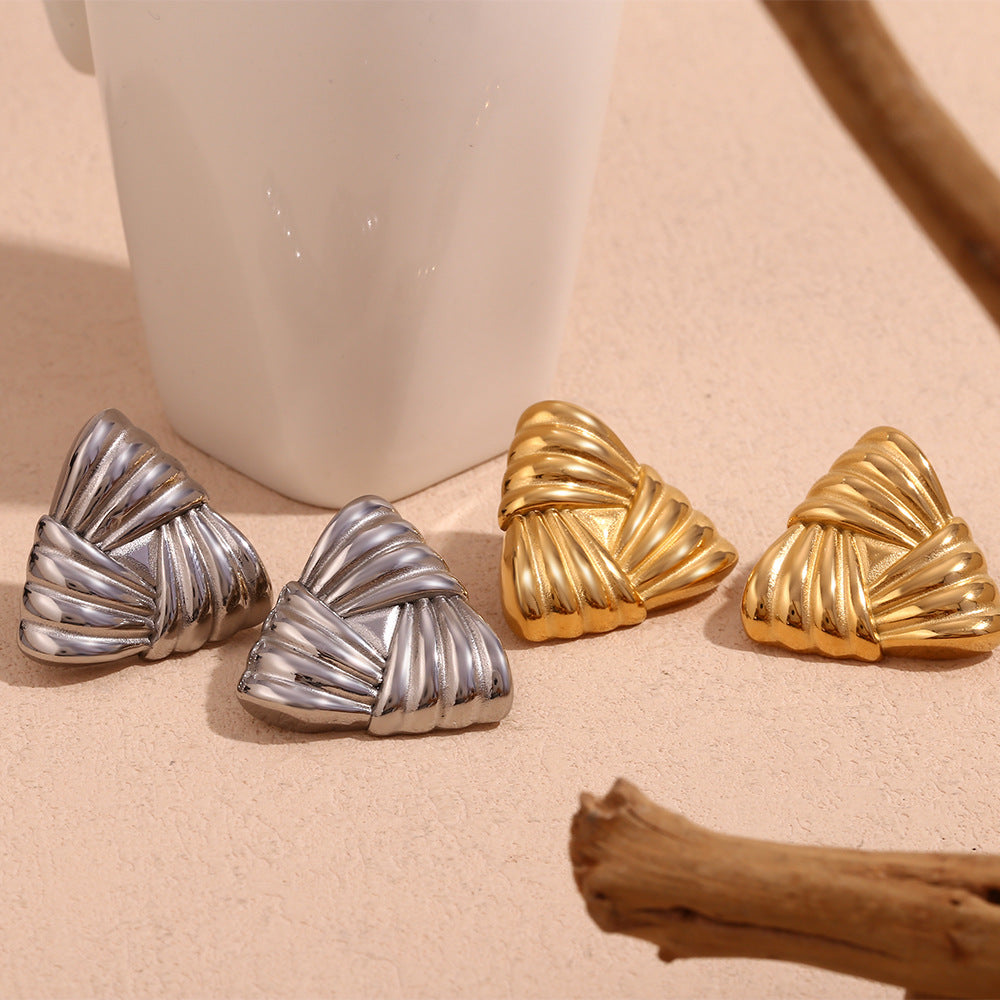 Boucles d'oreilles clous triangulaires en or 18 carats, style niche Ins, rétro, pour femmes, bijoux