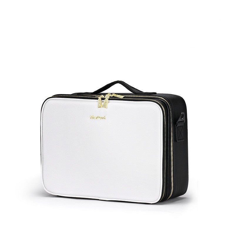 Trousse de Toilette en Cuir Grande Capacité Portable Trousse de Maquillage pour Maquilleur