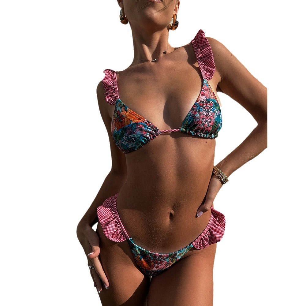 Maillot de bain deux pièces pour femme sexy à volants