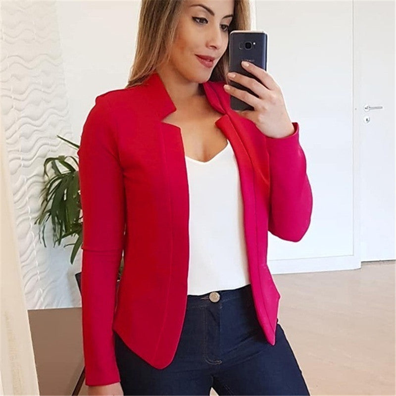 Blazer court décontracté professionnel de couleur unie pour femme