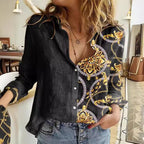 Chemise à la mode avec impression, revers et manches longues pour femme