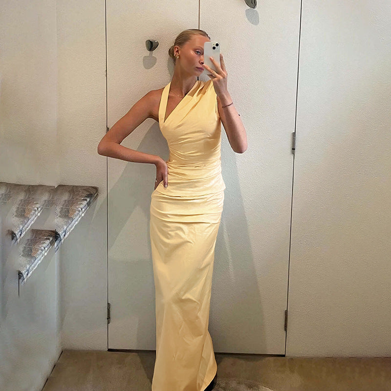 Robe plissée dos nu nouvelle mode femme