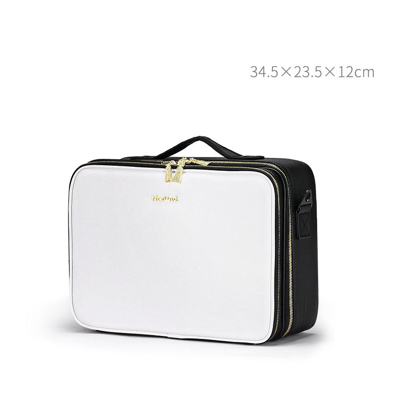 Trousse de Toilette en Cuir Grande Capacité Portable Trousse de Maquillage pour Maquilleur