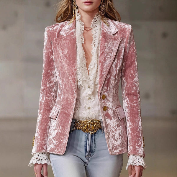 Blazer ajusté en velours à manches longues pour femme automne-hiver