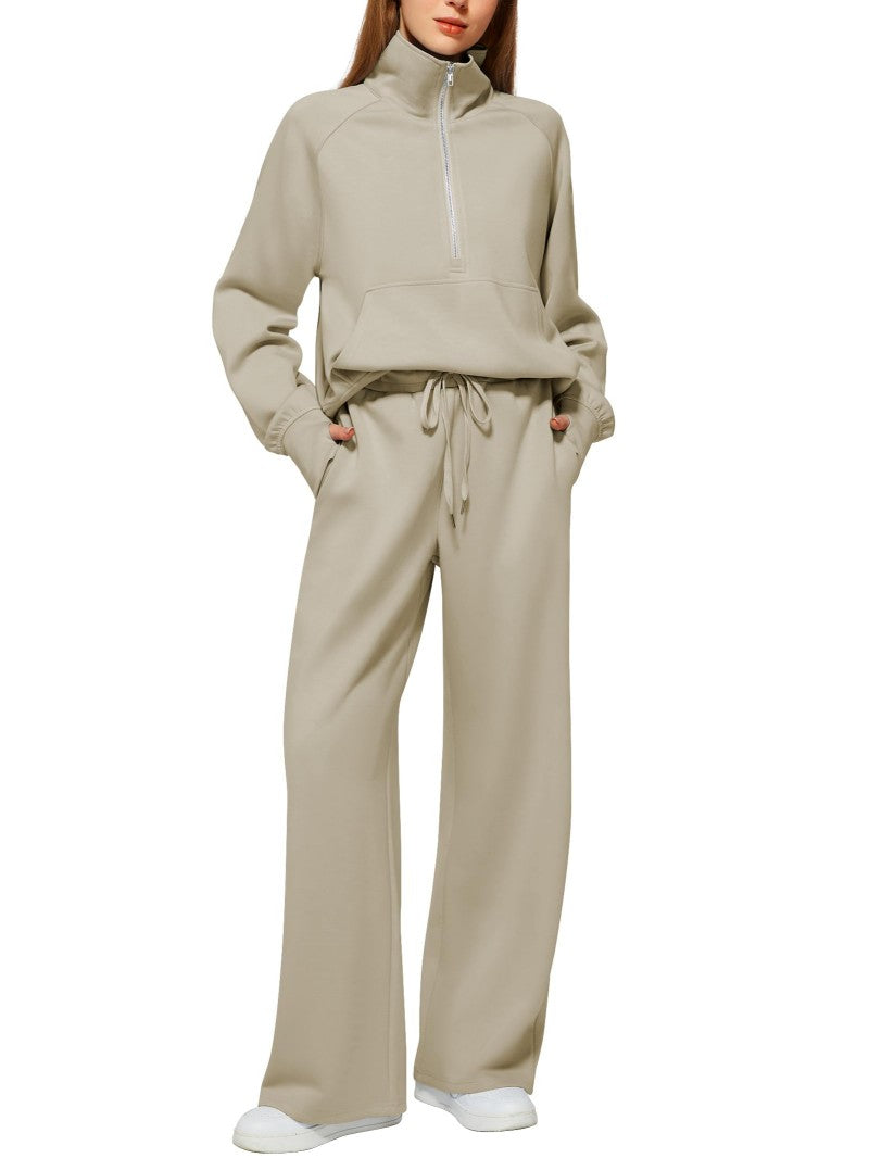 Ensemble de survêtement deux pièces pantalon et sweat-shirt zippé à manches longues de couleur unie