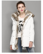 Manteau d'extérieur haut de gamme en duvet et fourrure de lapin, mi-long, matelassé, pour femme