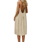 Robe moulante d'été sans manches de couleur unie avec bretelles fines et dos nu pour femme - Tenue décontractée de soirée pour le quotidien et les vacances