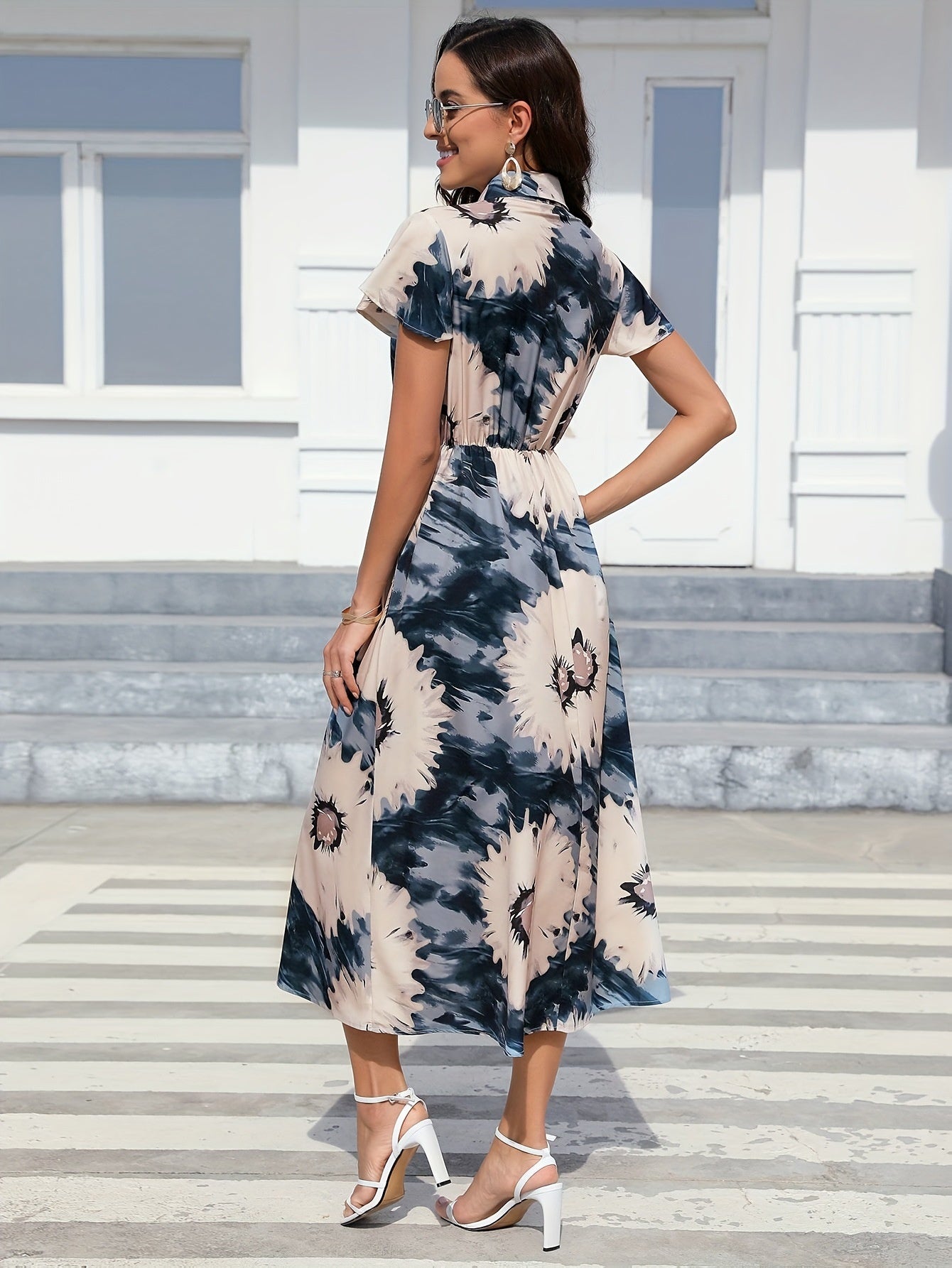 Robe Col V Plage Vacances Ceinture Élastique Col