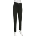 Ensemble deux pièces moulant tricoté de couleur unie avec lettres, haut court à manches longues et col rond, et leggings skinny taille haute