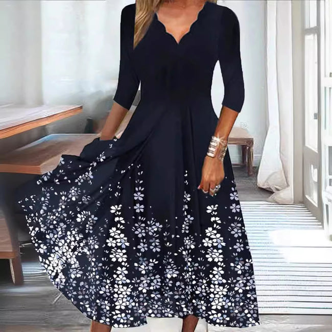 Robe Femme à Pois, Imprimé Floral et Ondulations Hover Image