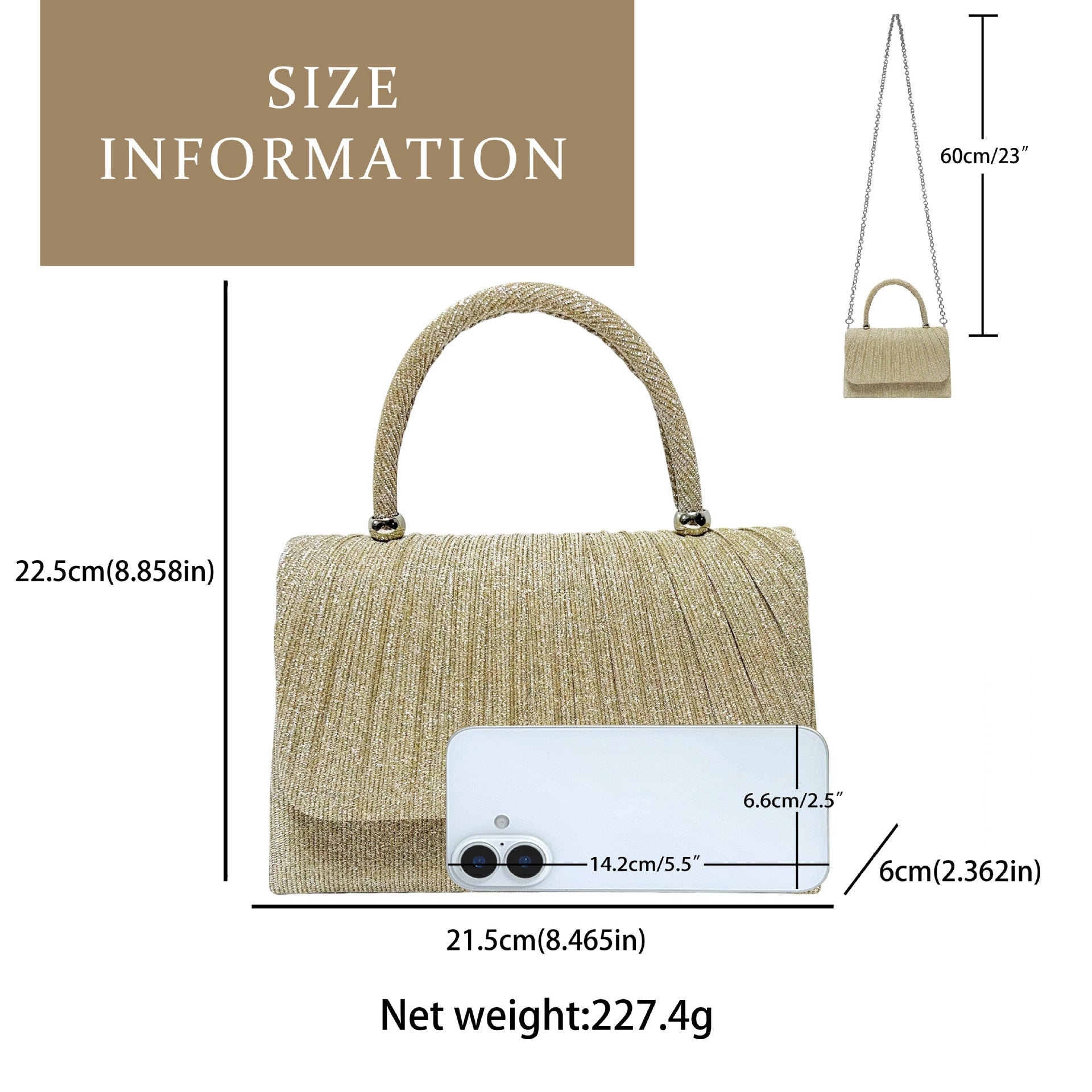 Sac à main Festival Gold Crinkle – Pochette chic indispensable pour les fêtes, Sac bandoulière élégant pour banquets et soirées