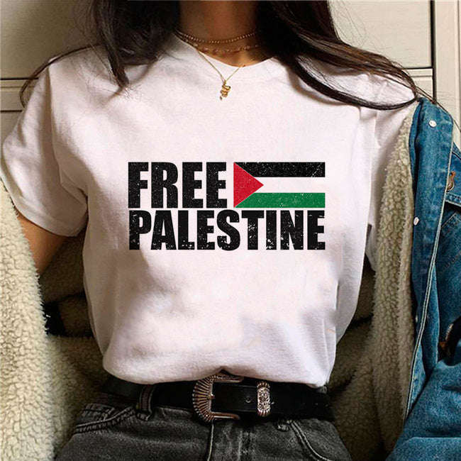 Palestine T-shirts Femme Bande dessinée Japonaise T-shirt Femme Drôle Main Image