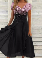 Robe en mousseline florale patchwork pour femme