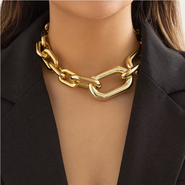 Colliers pour femmes, collier chaîne en or épaisse, collier ras du cou chaîne à maillons, chaîne épaisse en métal lourd vintage