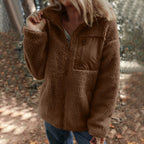 Manteau en peluche zippé, couleur unie, chaud et tendance, en laine d'agneau