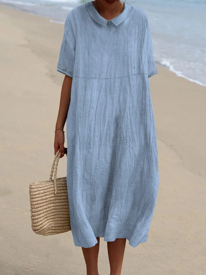 Robe Blouse Grande Taille Femme avec Poches et Manches Courtes