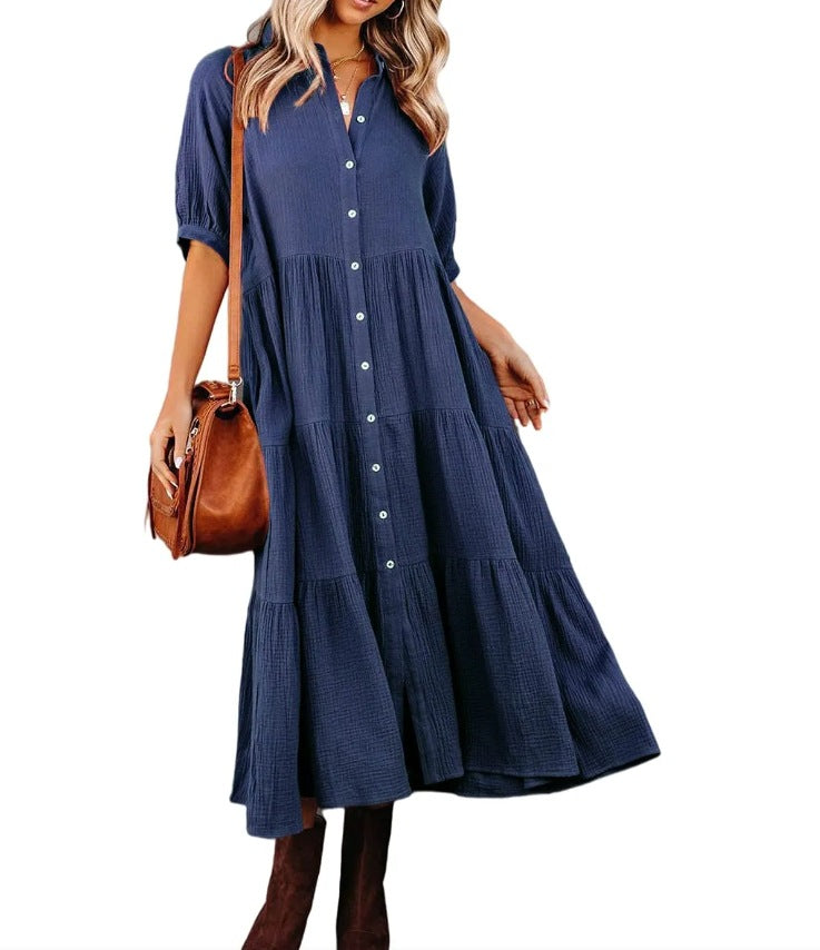 Robe décontractée boutonnée à manches longues pour femmes