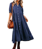 Robe décontractée boutonnée à manches longues pour femmes
