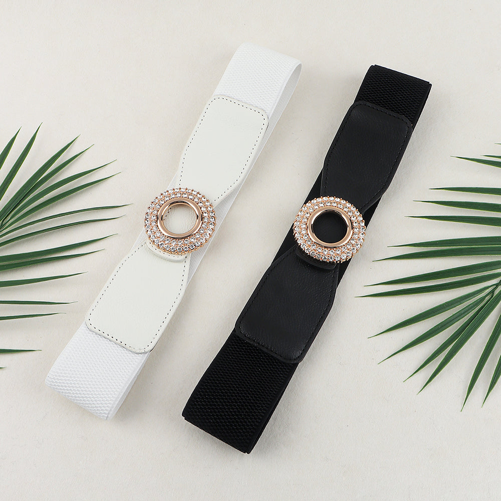 Nouvelle ceinture élastique incrustée de diamants et de strass pour femmes, ceinture de costume à boucle ronde simple pour jupe et chemise