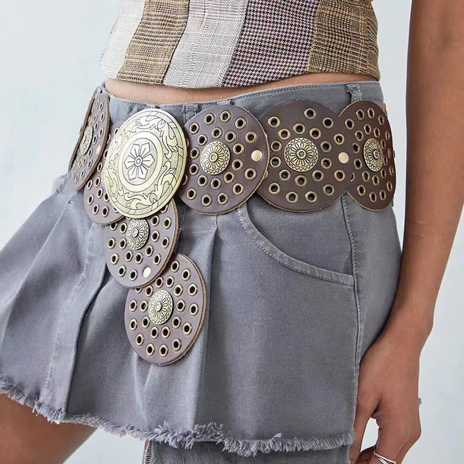 Ceintures Rétro Personnalisées Homme Femme Ceintures Exagérées Hip Hop Punk Métal Découpé Rond Mode Main Image