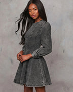 Robe longue en jean à manches longues pour femmes, coupe cintrée, patchwork élégant