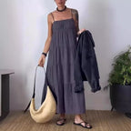 Robe plissée à bretelles et bustier unie décontractée pour femme