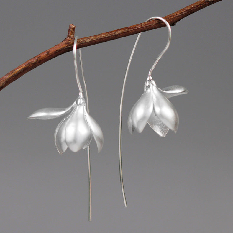 Boucles d'oreilles pendantes Fleur de Magnolia Élégantes en Or et Argent pour Femmes Bijoux de Mode Cadeaux