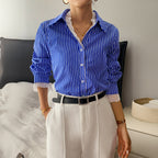 Chemise rayée à manches longues boutonnée pour femme