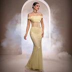 Robe de soirée sirène sans manches à épaules dénudées et à paillettes