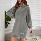 Robe à capuche et manches longues en peluche pour femme