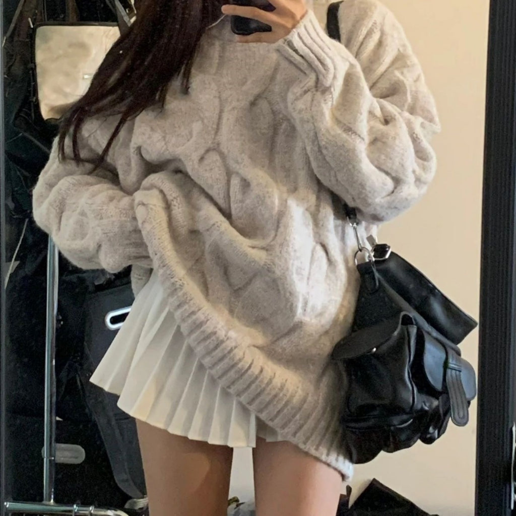 Pull grande taille lâche à col rond pour femme