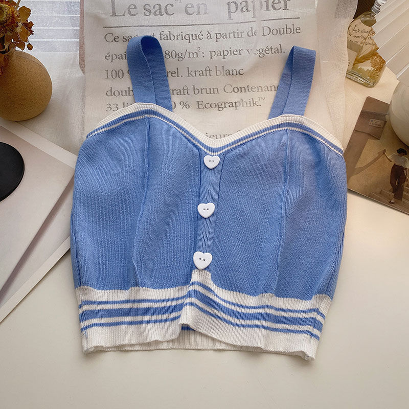 Gilet court en maille pour femme Sweet Wind Love Button