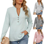 Chemisier Femme Col V Boutons Rayé Ample Manches Longues