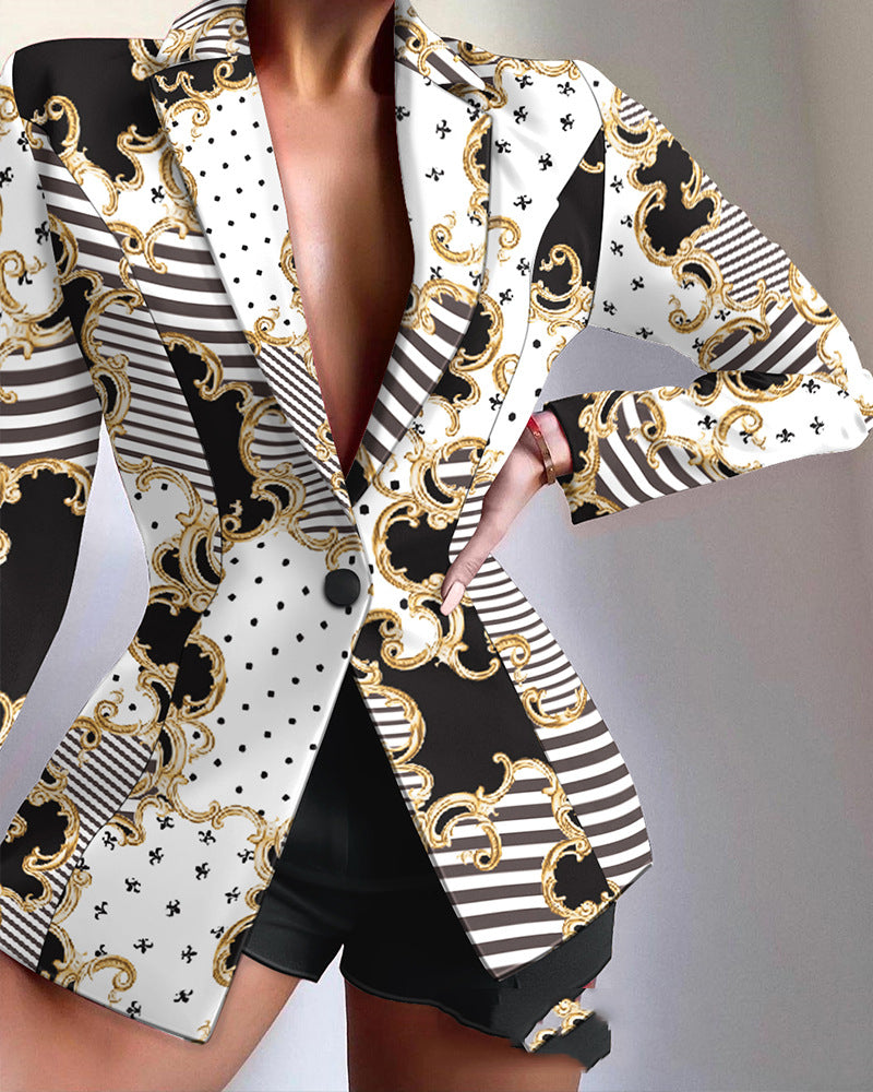 Blazer à revers multicolore européen et américain