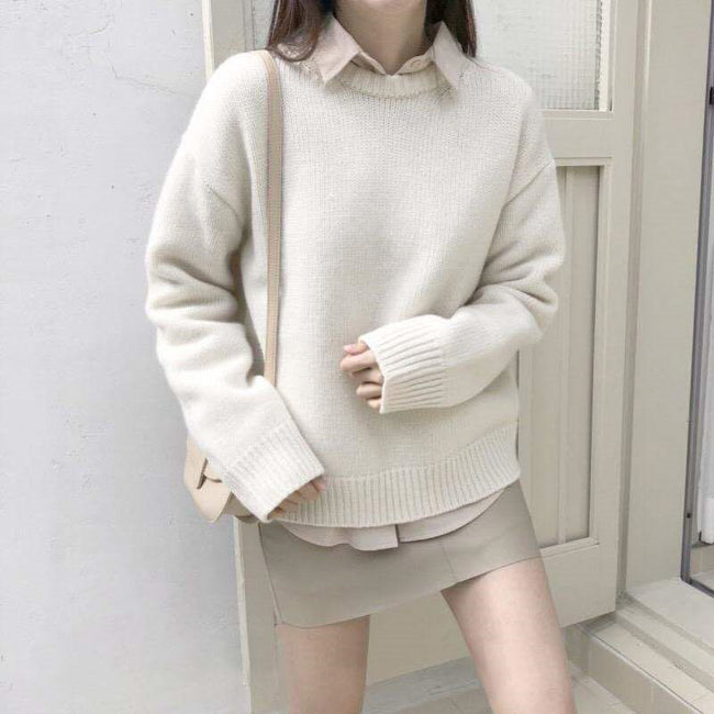 Round Neck Solid Color Sweater For Women Main Image