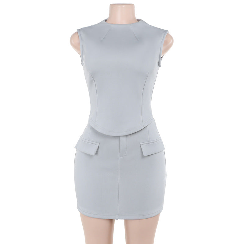 Ensemble robe mi-longue et haut à manches pour femme