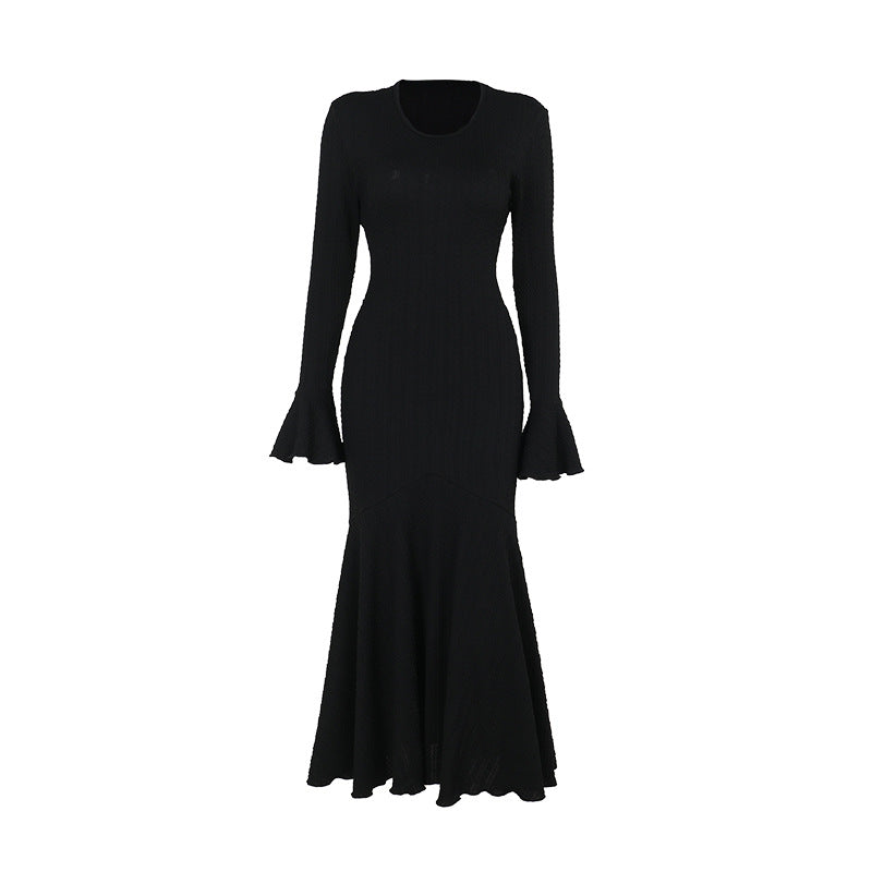 Robe longue à manches longues avec ourlet volanté pour femme