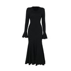 Robe longue à manches longues avec ourlet volanté pour femme