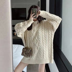 Pull style décontracté Femme ample torsadé mi-long