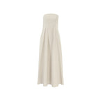 French Style Khaki Cotton Linen Tube Top Vacation Style High Waist Dress